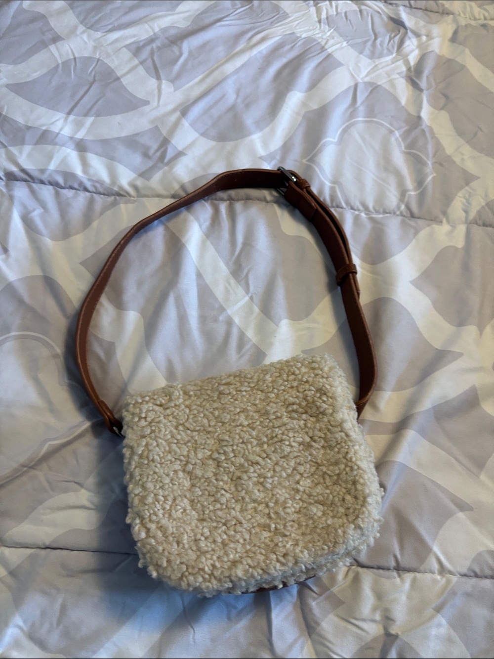 Sherpa Crossbody Bag with Brown Strap